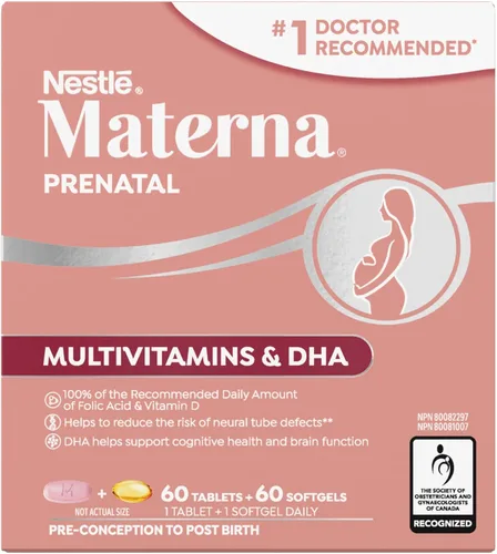NESTLÉ Materna - Multivitamínico prenatal con suplemento DHA | Ácido fólico | 60 tabletas + 60 geles blandos de DHA | Tabletas y cápsulas blandas,
