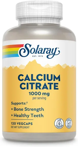 Solaray Citrato de calcio de 1000 mg - Suplemento de calcio quelatado - Apoya la fuerza ósea y dientes saludables - Fácil de digerir - Garantía de