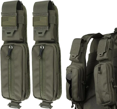 Miniatura 13 de WYNEX Bolsa de accesorios Molle de doble cremallera, bolsa de bolsillo para mochila, correa para el hombro, accesorio Molle, accesorios tácticos