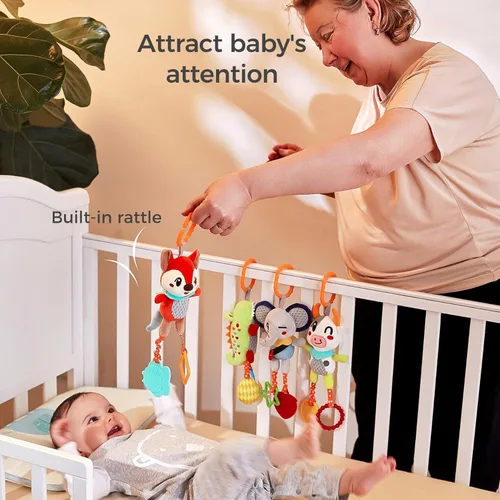 Miniatura 4 de TUMAMA - Paquete de 4 juguetes para bebés de 0, 3, 6, 9, 12 meses, juguetes de cuna colgantes para el desarrollo del recién nacido, asiento