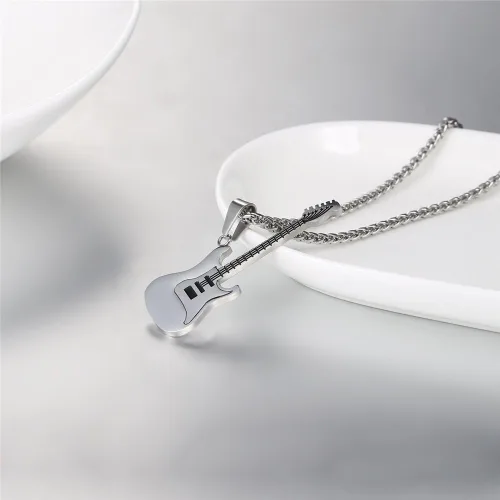 Miniatura 6 de U7 - Collar con púa de guitarra para hombre y mujer, con cadena ajustable, de acero inoxidable, con grabado personalizado