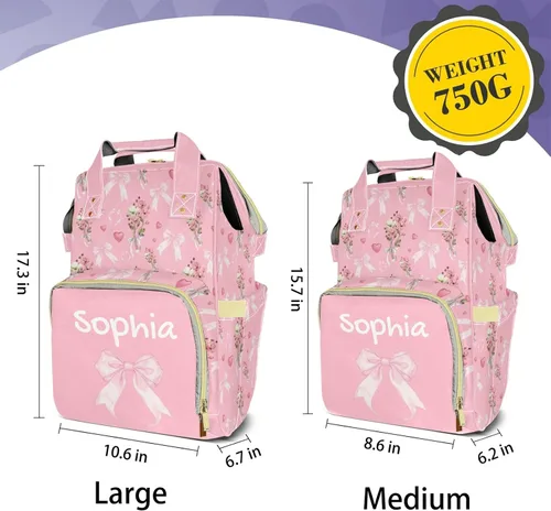 Miniatura 7 de Mochila de pañales personalizada con lazo con nombre, gran capacidad, multifuncional, bolsa de mamá, impermeable, elegante bolsa de lactancia Arco 05