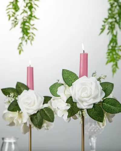 Miniatura 2 de DuHouse 25 rosas artificiales con tallos, flores de espuma de tacto real para bricolaje, ramo de boda, centro de mesa, arreglo floral, fiesta, Blanco