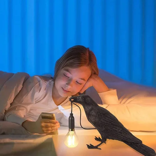 Miniatura 7 de HGomx Raven - Lámpara de escritorio LED de resina para dormitorio, oficina, sala de estar, casa de campo, Art Deco con enchufe