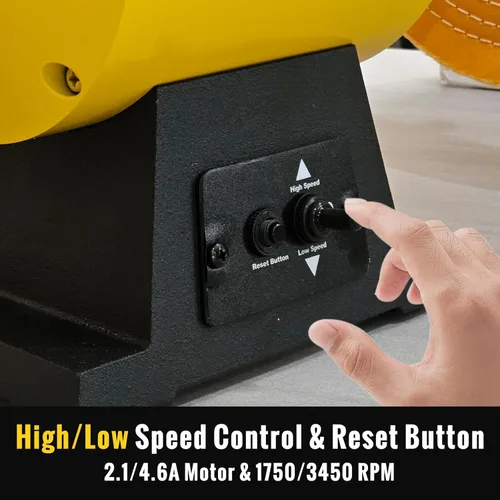 Miniatura 2 de Pulidora de banco de 10 pulgadas, máquina pulidora eléctrica de doble velocidad 1750/3450 RPM con base de hierro fundido resistente para joyería