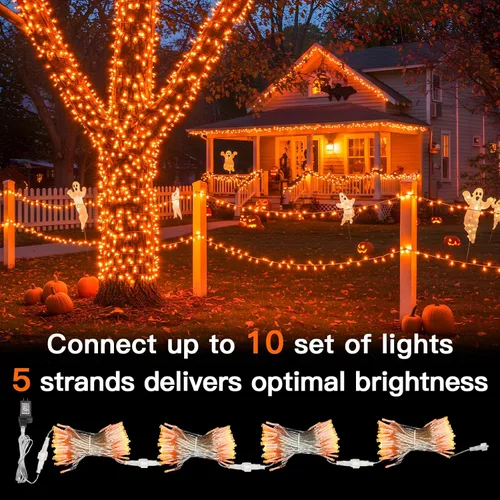 Miniatura 4 de suddus - Guirnalda 100 luces led conectable, control remoto, enchufe, impermeable, regulable, cable transparente, exterior, otoño, Halloween, Acción