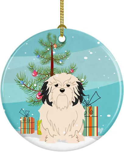 Miniatura 49 de Caroline's Treasures Adorno de cerámica para árbol de Navidad, Laika Spitz de Siberia Occidental, decoración colgante para árbol de Navidad