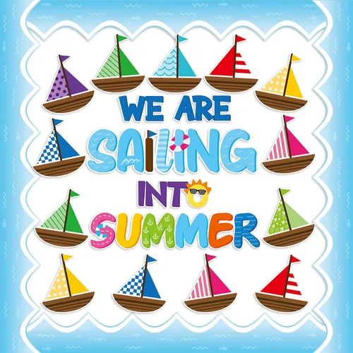 CY2SIDE 86 piezas de recortes de vela en verano para juegos de bordes de tablón de anuncios, decoración náutica de verano Hello Summer temática,