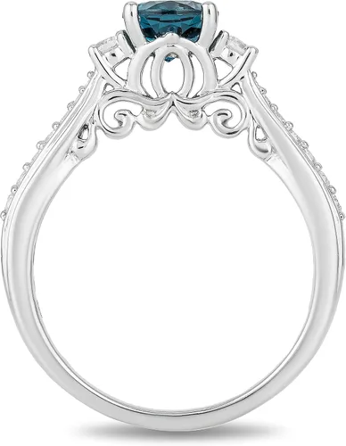 Miniatura 8 de Jewelili Enchanted Disney Fine Jewelry - Anillo de plata de ley con diamante de 1/5 quilates y topacio azul londinense
