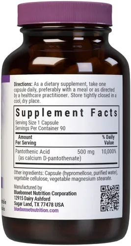 Miniatura 2 de BlueBonnet Cápsulas vegetales de ácido pantoténico de 500 mg, 90