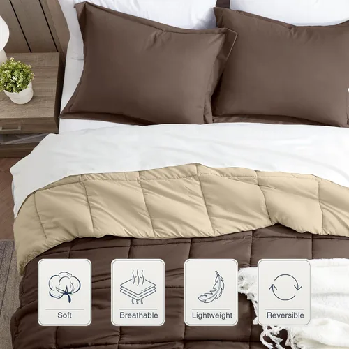 Miniatura 2 de satisomnia Juego de edredón de tamaño King, edredón de cama marrón tamaño King, edredón de cama alternativo de plumón de 3 piezas, ligero, suave