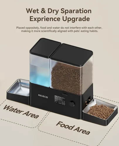 Miniatura 3 de Rojeco Dispensador Automático para Mascotas de 36 Tazas/8.5L y Dispensador de Agua por Gravedad, Juego de Cuencos de Acero Inoxidable 2-en-1 de Gran