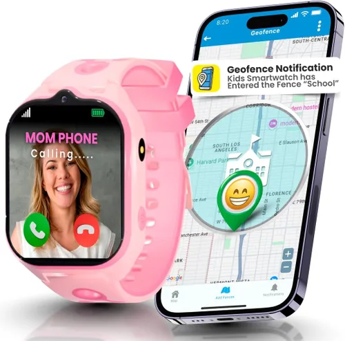 Smart Watch – Mejor reloj telefónico seguro para niños, seguimiento GPS de precisión en tiempo real, llamadas, mensajes de texto, seguimiento de Rosa