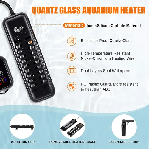 Miniatura 4 de AQQA Calentador de acuario, calentador de pecera de 1000 W, calentador sumergible de peces Betta para acuario, termostato para agua dulce y salada