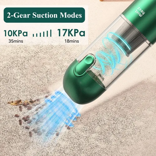 Miniatura 3 de Minthouz Aspiradora portátil inalámbrica de 17000 Pa – Aspiradora de mano de 120 W recargable con soplador, mini aspiradora ultraligera con 2 Verde