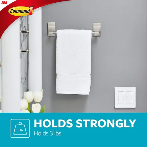 Miniatura 3 de Command - Barra para toallas con tiras resistentes al agua, organiza tu baño, paquete fácil de abrir Níquel satinado