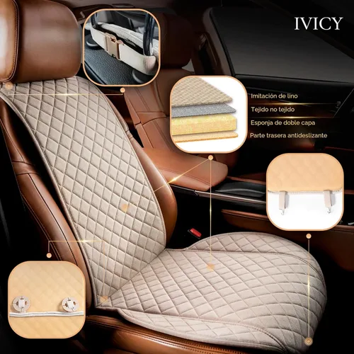 Miniatura 2 de IVICY - Funda de asiento de coche de lino sintético - Duradera y antideslizante - Fundas protectoras de asiento delantero para la mayoría de BEIGE