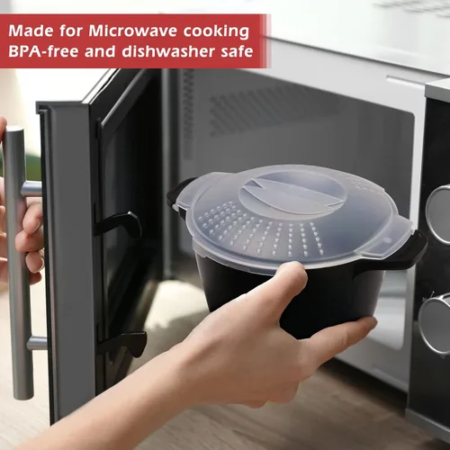 Miniatura 2 de Utensilios de cocina profesionales grandes para microondas de 2 cuartos, vaporera de microondas para verduras, cocinador para microondas - sin BPA