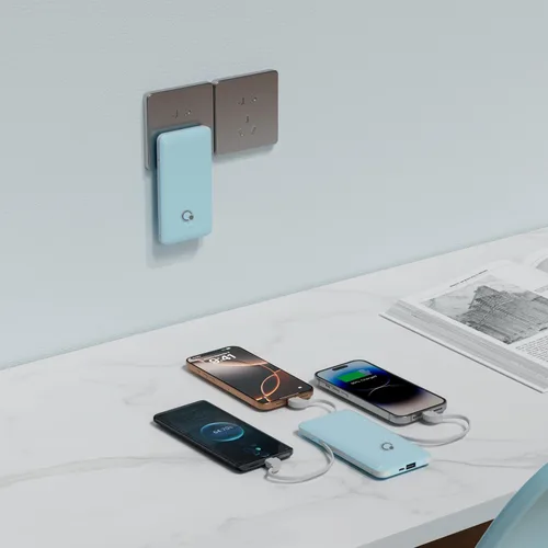 Miniatura 2 de Q 10000 mAh Banco de energía, cargador portátil delgado, paquete de batería externa con 4 salidas, enchufe de pared AC incorporado, cables Micro USB