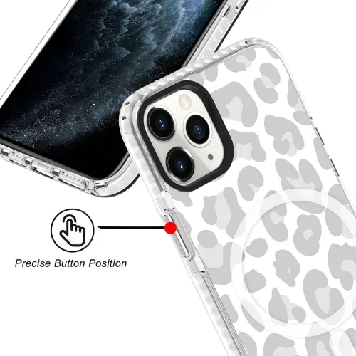 Miniatura 4 de SAKUULO Funda magnética para iPhone 11 Pro Max [Compatible con MagSafe] Patrón de Estampado de Leopardo Gris Claro Funda de Carga Inalámbrica