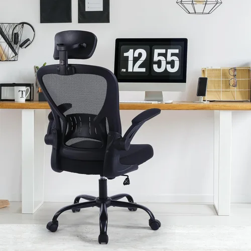 Miniatura 2 de Silla de oficina ergonómica de escritorio, cómoda altura ajustable con ruedas, soporte lumbar de malla giratoria para computadora, silla de oficina