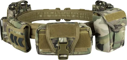 YAKEDA Cinturones Tácticos de Batalla para Hombres - Cinturón Airsoft de Liberación Rápida con Trigger, Cinturones de Servicio Pesado con Bolsas 7 CP