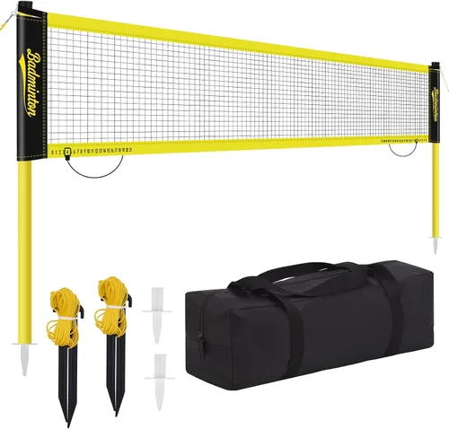 Miniatura 9 de Juego de red de bádminton portátil para exteriores de 20 pies de tamaño reglamentario para patio trasero con postes resistentes, bolsa de transporte