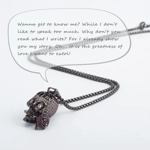Miniatura 2 de Karseer Collar con colgante unisex con diseño de calavera y rosa Romance Forever con cerebro de cristal oculto en el interior, Metal Cristal Estrás