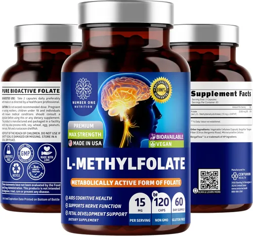 Number One Nutrition L-metilfolato premium de 12.75 mg, suplemento de metilfolato activo extra fuerte 5-MTHF para apoyo energético y cognitivo, sin