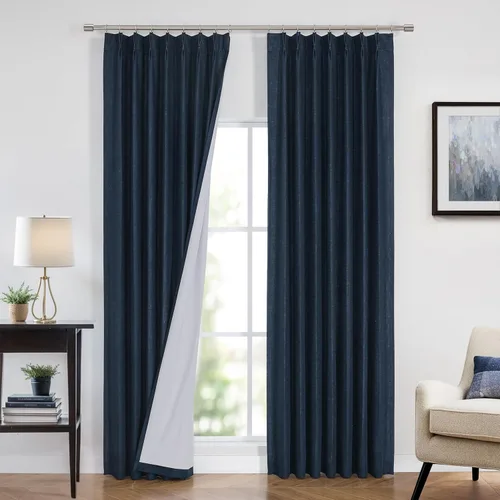 Miniatura 17 de Vision Home Cortinas marrones con pliegues pinzados de bloqueo total, cortinas de ventana de lino mezclado para oscurecimiento de la habitación, 95
