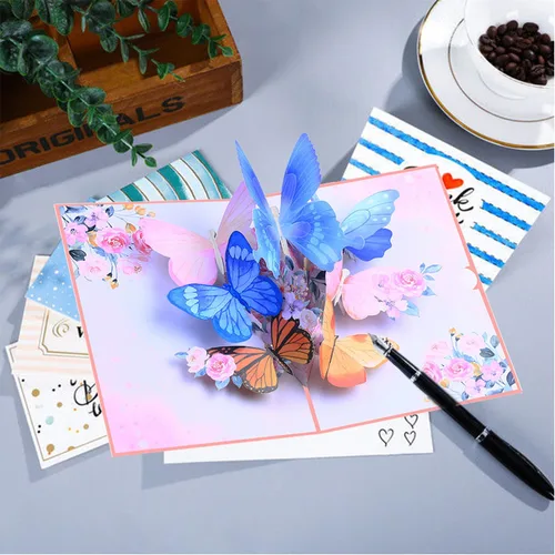 Miniatura 2 de ROBBEAR Tarjeta emergente, tarjeta de felicitación 3D de mariposa y flor con sobre para cualquier ocasión, cumpleaños, día de la madre, aniversario