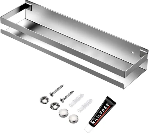 CONRUSER Estante de especias montado en la pared, organizador de cocina de acero inoxidable, estante de almacenamiento colgante, estante de