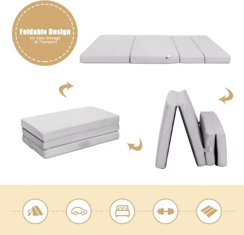 Miniatura 6 de KOMFOTT Colchón de espuma triple plegable de 4 pulgadas, tamaño individual XL con funda extraíble, convertible portátil para sofá, cama, suelo, Gris