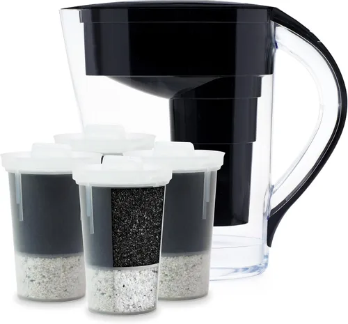 Santevia MINA - Jarra alcalina de filtro de agua y filtro de repuesto de paquete de 3 unidades, filtro de cloro y plomo, jarra purificadora de agua,