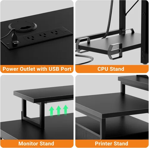 Miniatura 5 de Unikito Escritorio reversible en forma de L para computadora con cajones de tela, escritorio esquinero de oficina grande de 70.8 pulgadas con luces