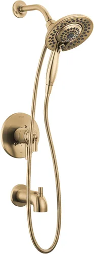 Delta Faucet Saylor Serie 17 Grifo Combo Dorado para Bañera y Ducha con Cabezal de Ducha In2ition 2-en-1 con Rociador de Mano, Juego de Grifo de