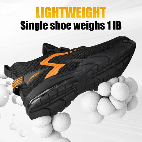Miniatura 6 de GLANOUDUN Zapatos con punta de acero para hombre, zapatos de trabajo para hombres, zapatos de seguridad ligeros y cómodos, puntera de acero, zapatos