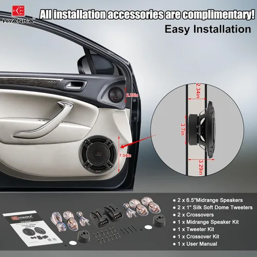 Miniatura 6 de H YANKA HCM-65 - Altavoces de automóvil de 6.5 componentes, altavoces estéreo de puerta de audio para automóvil de 600 W, perfectos para actualizar