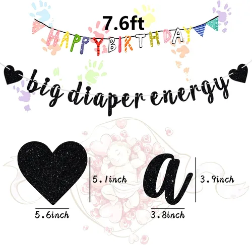 Miniatura 2 de Cartel de energía de gran pañal, letrero de bienvenida de cumpleaños para niños, feliz cumpleaños/baby shower, suministros de decoración para niños