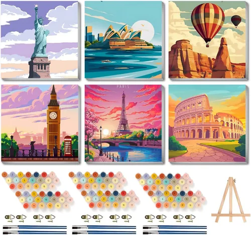 Miniatura 18 de Canrichshop Paquete de 4 Bola de Discoteca DIY Pintar por Números para Principiantes, Pintura al Óleo de Frutas Kits de Pintar por Números
