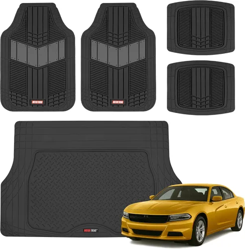Miniatura 11 de Motor Trend FlexTough Tapetes de Piso Negros para Automóviles y Tapete de Carga Juego Completo - Tapetes de Piso Automotrices de Goma para Todo Tipo