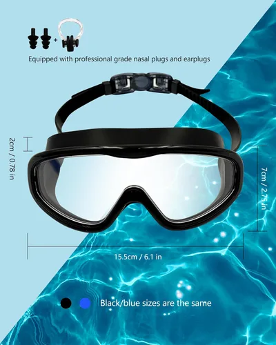 Miniatura 4 de Gafas de natación para adultos, paquete de 2 gafas de natación antivaho con protección UV con correas ajustables, gafas de natación de silicona a