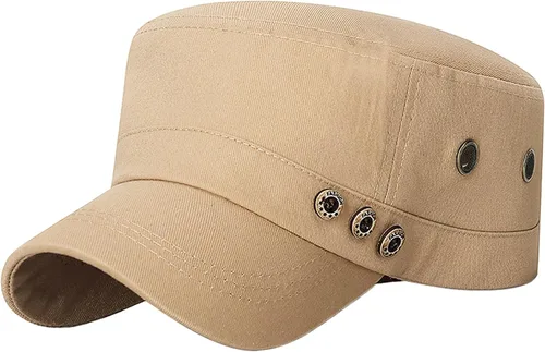 Miniatura 16 de Gorra militar unisex, estilo cadete, ajustable, de algodón lavado, con parte superior plana, gorra de béisbol