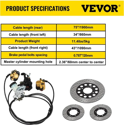Miniatura 7 de Kit de cilindro maestro de freno para Go Kart VEVOR Kit de freno hidráulico para Go Kart Kit de freno universal para Go Karts Kandi Completo Incluye