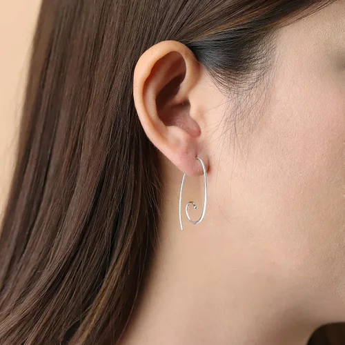 Miniatura 2 de Boma Pendientes de aro ovalados de plata de ley con espiral, Metal, No es una piedra preciosa