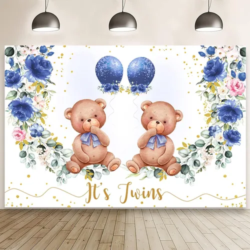 AIBIIN Telón de fondo para baby shower de 7 x 5 pies, diseño floral azul marino, para fiesta de cumpleaños, fotografía de fondo, para revelación de