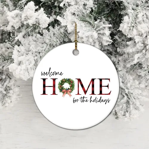 Miniatura 2 de Adorno de Navidad de cerámica de 3 pulgadas, recuerdo de bienvenida a casa para las vacaciones, divertido colgante de porcelana impresa de dos caras
