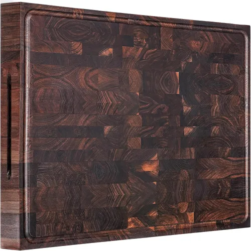 Miniatura 12 de AZRHOM Tabla de Cortar de Madera de Nogal, 20x15 pulgadas Tablas de Cortar de Madera Extra Grandes con Ranura Profunda para Jugos y Mango Lateral