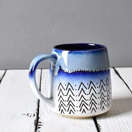 Miniatura 6 de Bosmarlin Juego de 2 tazas de café grandes de cerámica, 16 onzas, taza de té de cerámica azul grande para oficina y hogar, apta para lavavajillas