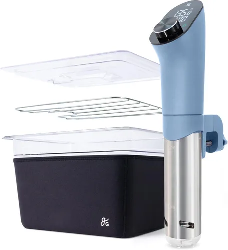 Greater Goods Pro Sous Vide Kit - Una olla de cocción Sous Vide de 1100 vatios, potente y precisa y recipiente de plástico de primera calidad con